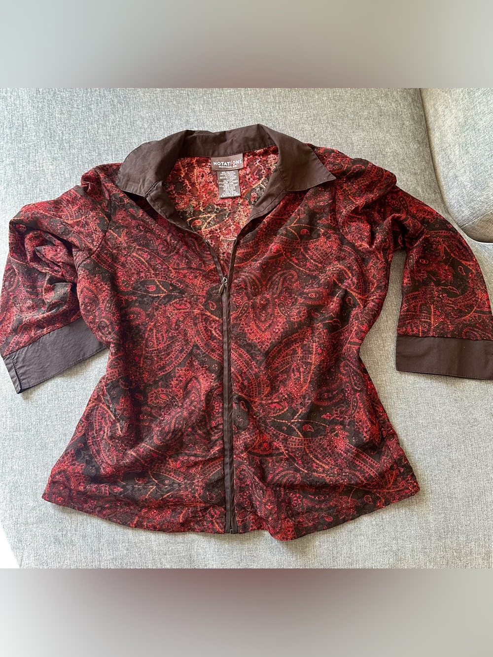 Vintage Notations Black & Dark Red Patterned Zip Shirt